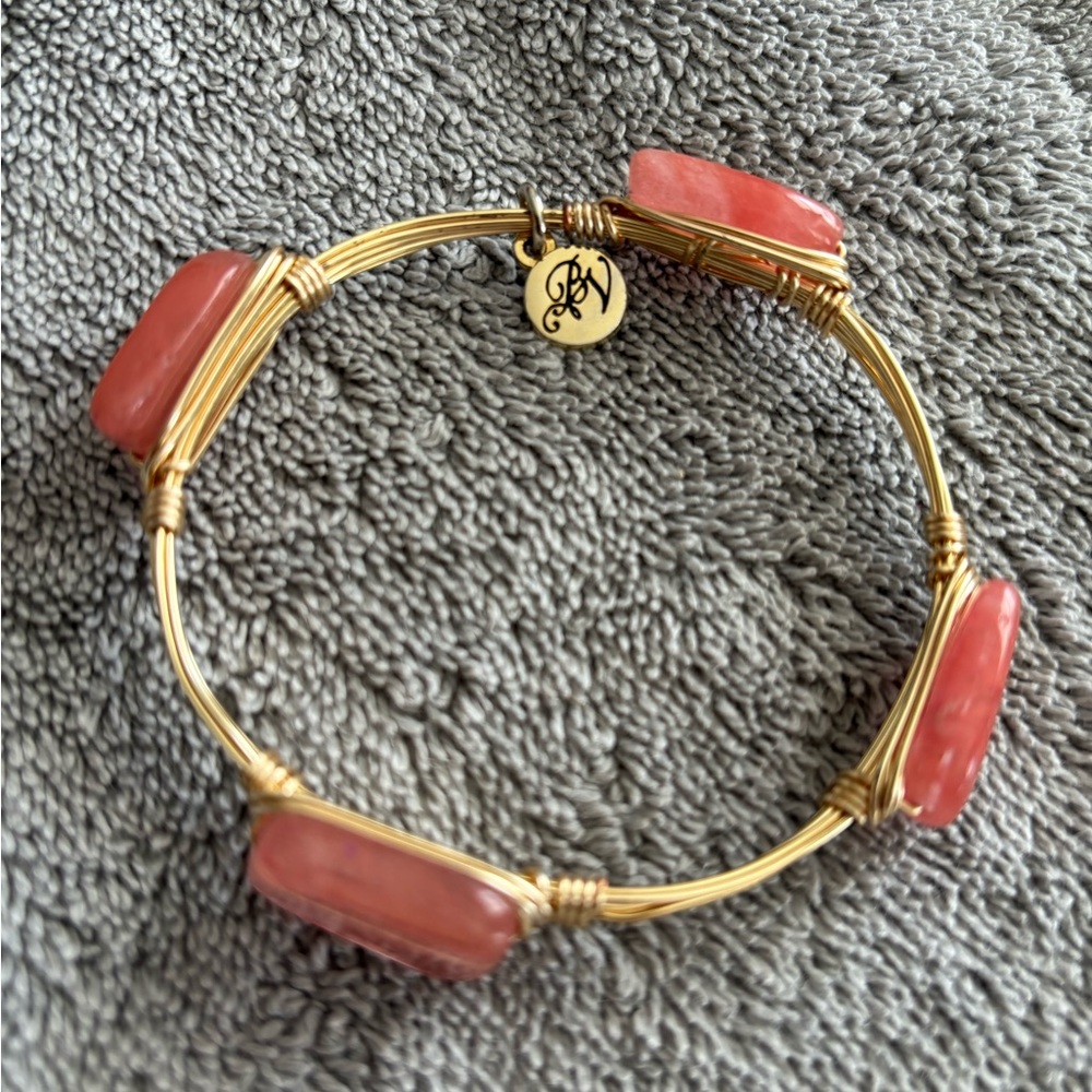 Gold Tone Wire-Wrapped Four Stone Bangle Bracelet